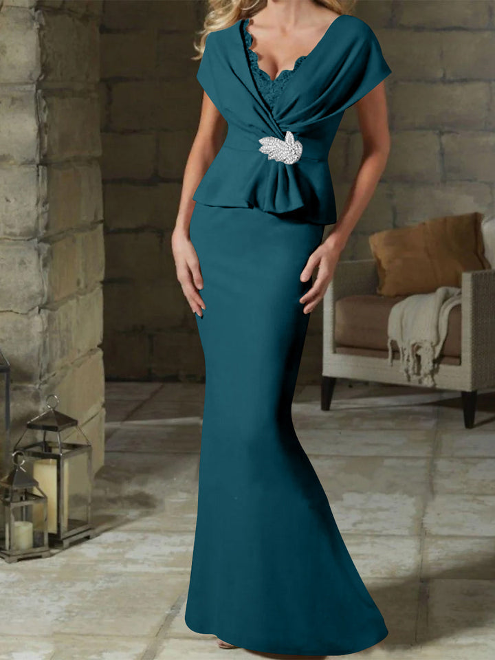 Robes de Mère de la Mariée à Col en V et Gaine/Colonne avec Ceinture