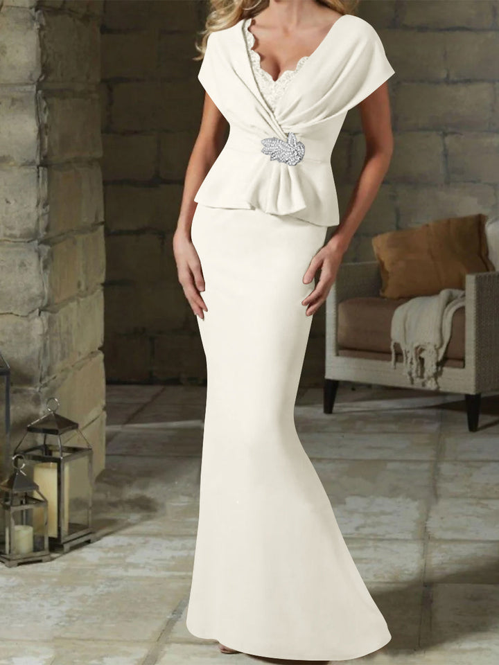 Robes de Mère de la Mariée à Col en V et Gaine/Colonne avec Ceinture