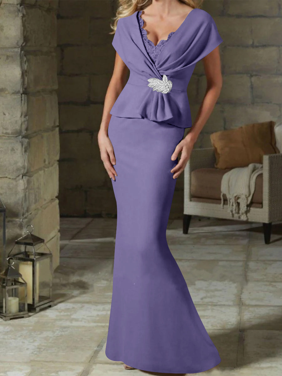 Robes de Mère de la Mariée à Col en V et Gaine/Colonne avec Ceinture