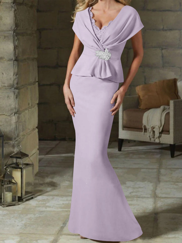 Robes de Mère de la Mariée à Col en V et Gaine/Colonne avec Ceinture
