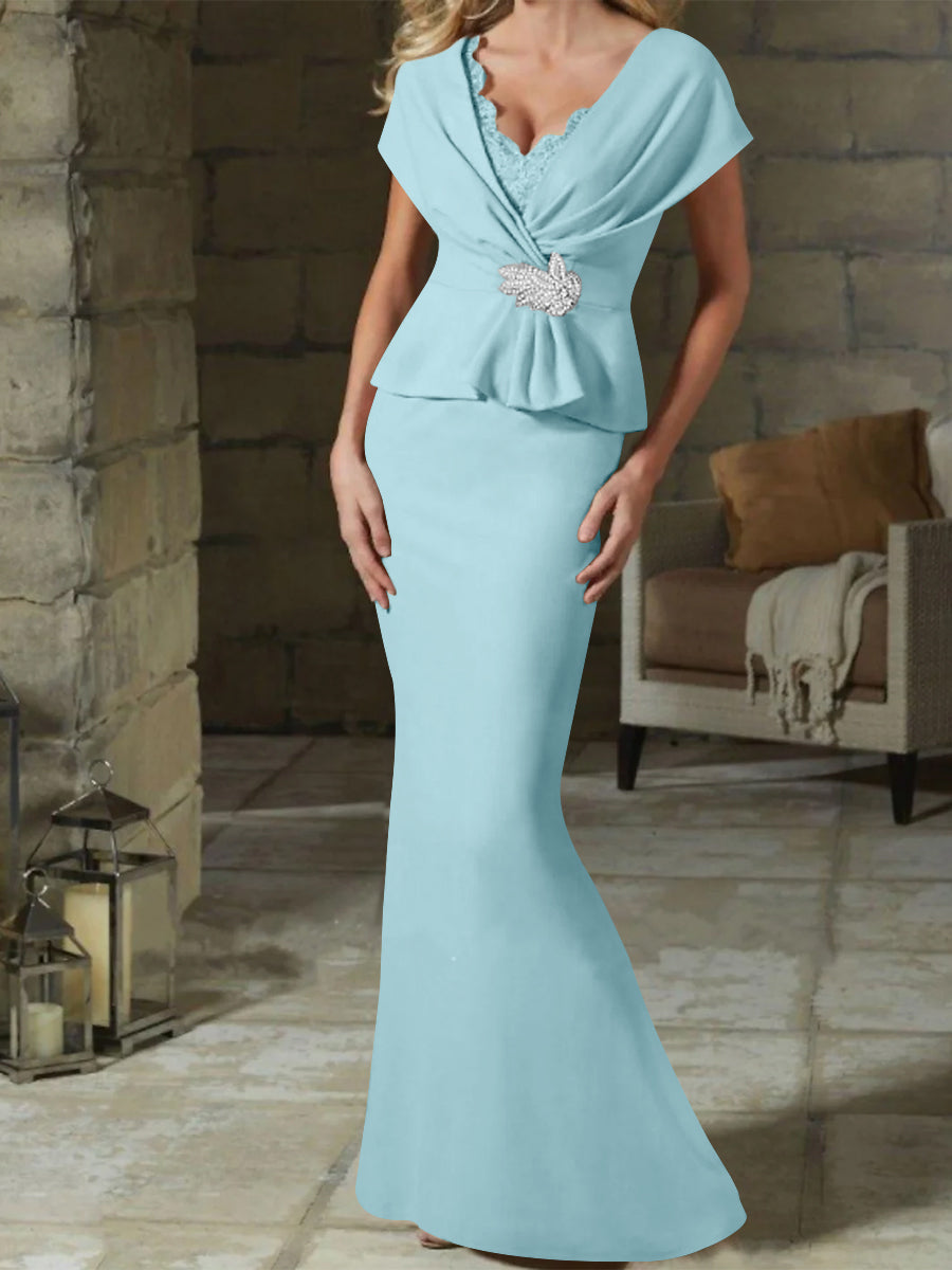 Robes de Mère de la Mariée à Col en V et Gaine/Colonne avec Ceinture