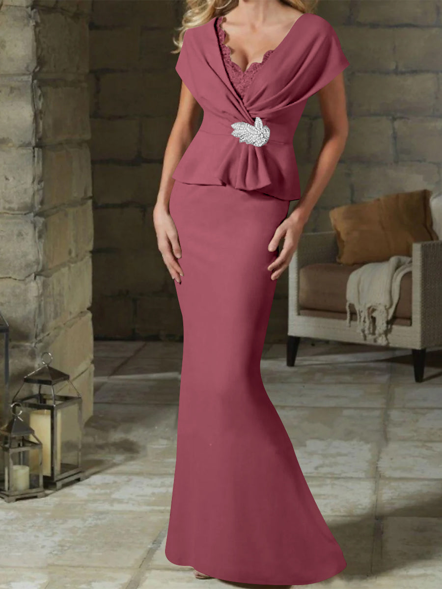 Robes de Mère de la Mariée à Col en V et Gaine/Colonne avec Ceinture