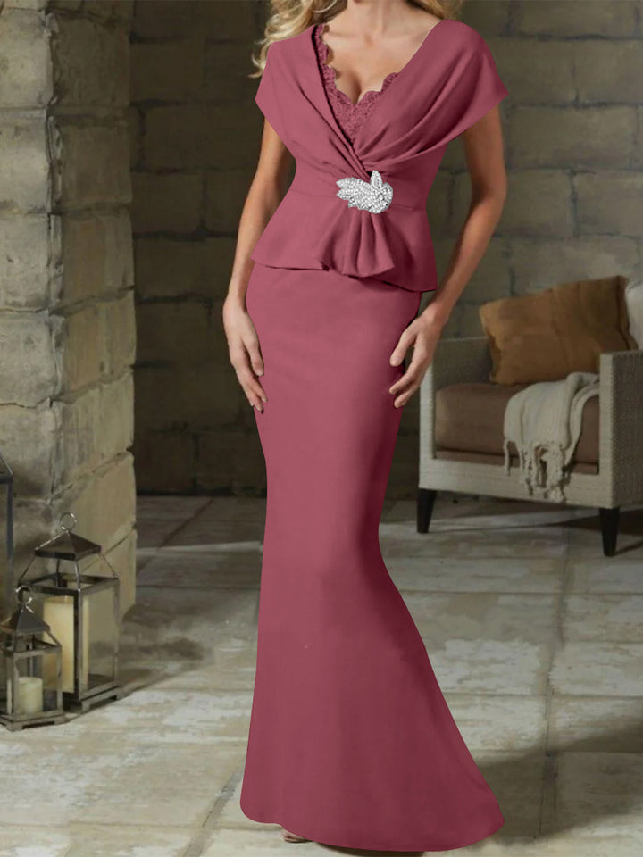 Robes de Mère de la Mariée à Col en V et Gaine/Colonne avec Ceinture