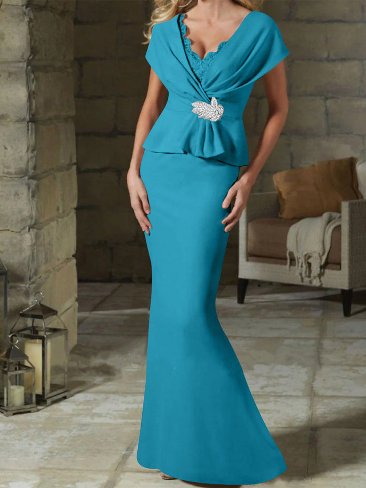 Robes de Mère de la Mariée à Col en V et Gaine/Colonne avec Ceinture