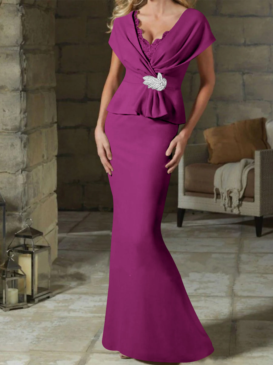 Robes de Mère de la Mariée à Col en V et Gaine/Colonne avec Ceinture