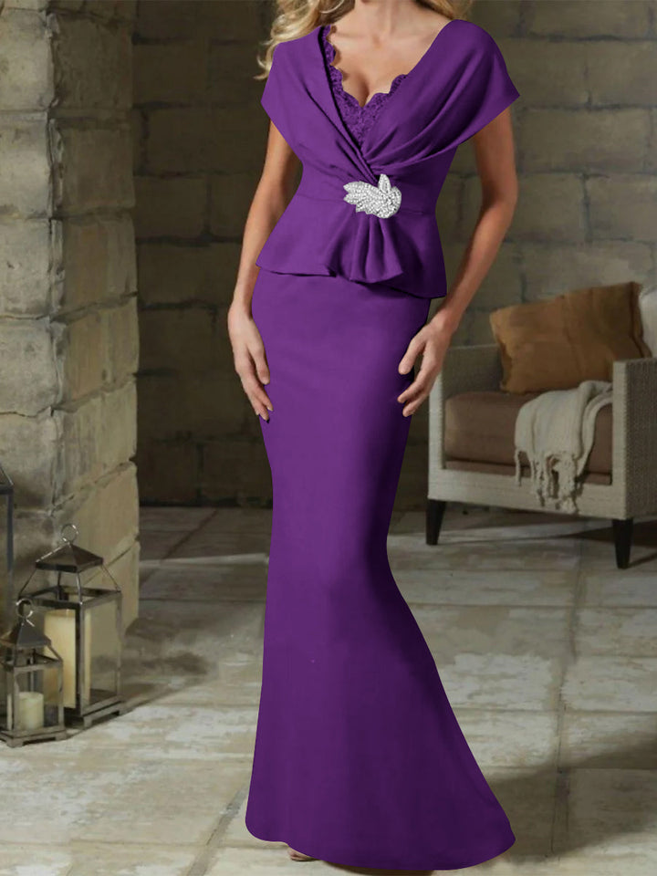 Robes de Mère de la Mariée à Col en V et Gaine/Colonne avec Ceinture