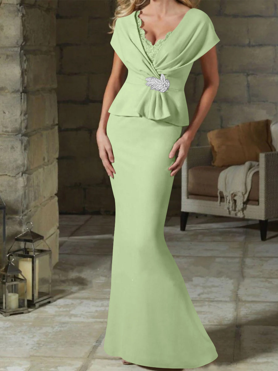 Robes de Mère de la Mariée à Col en V et Gaine/Colonne avec Ceinture
