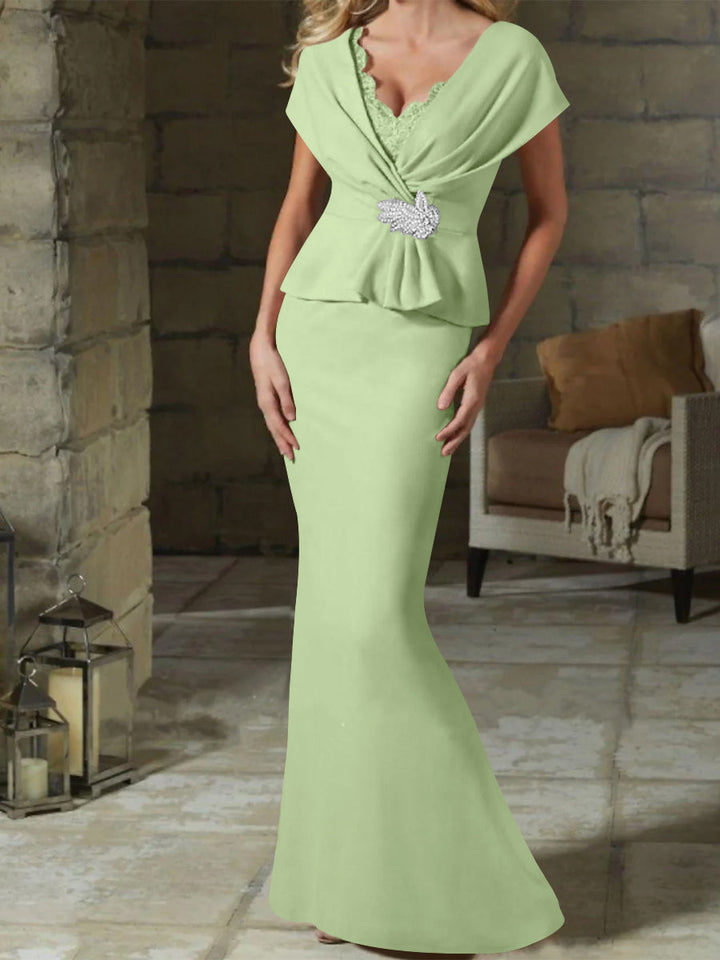 Robes de Mère de la Mariée à Col en V et Gaine/Colonne avec Ceinture