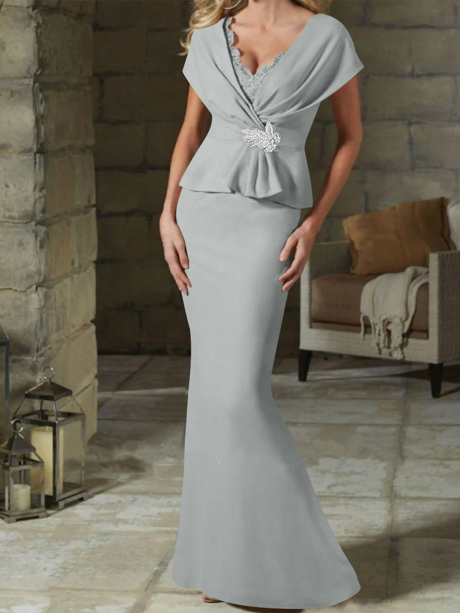 Robes de Mère de la Mariée à Col en V et Gaine/Colonne avec Ceinture