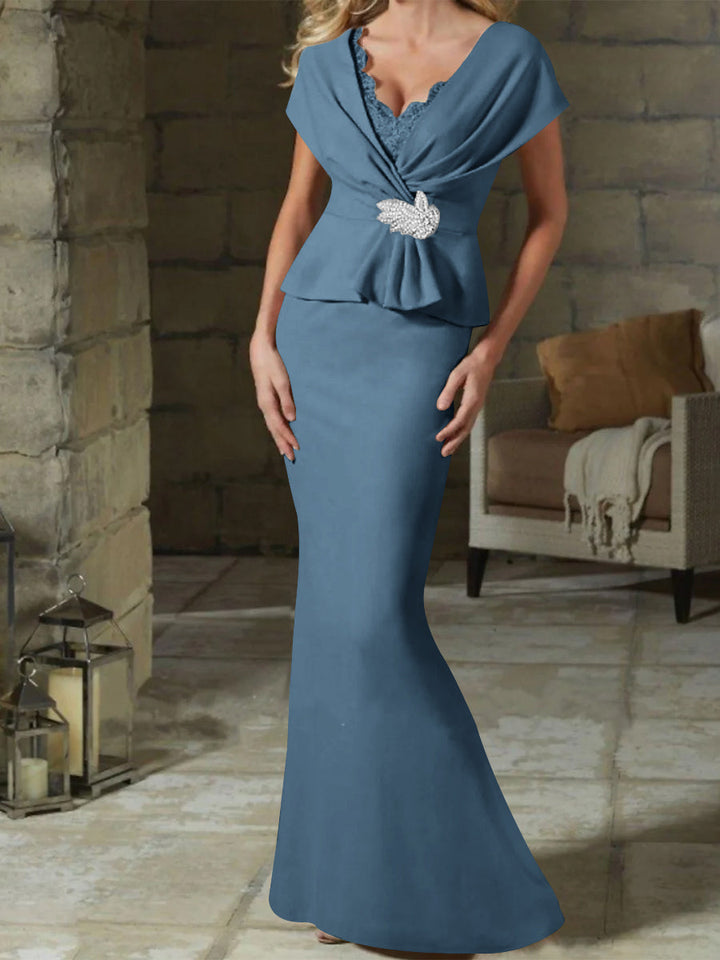 Robes de Mère de la Mariée à Col en V et Gaine/Colonne avec Ceinture
