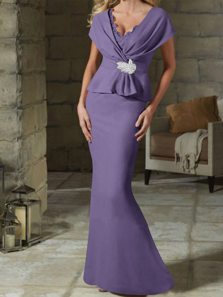 Robes de Mère de la Mariée à Col en V et Gaine/Colonne avec Ceinture