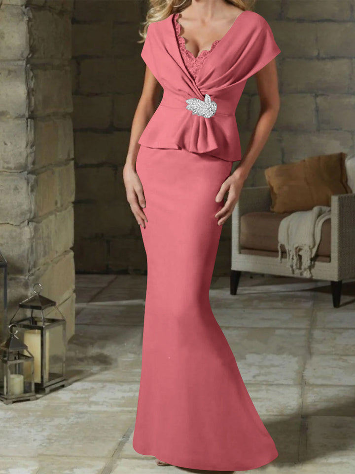 Robes de Mère de la Mariée à Col en V et Gaine/Colonne avec Ceinture