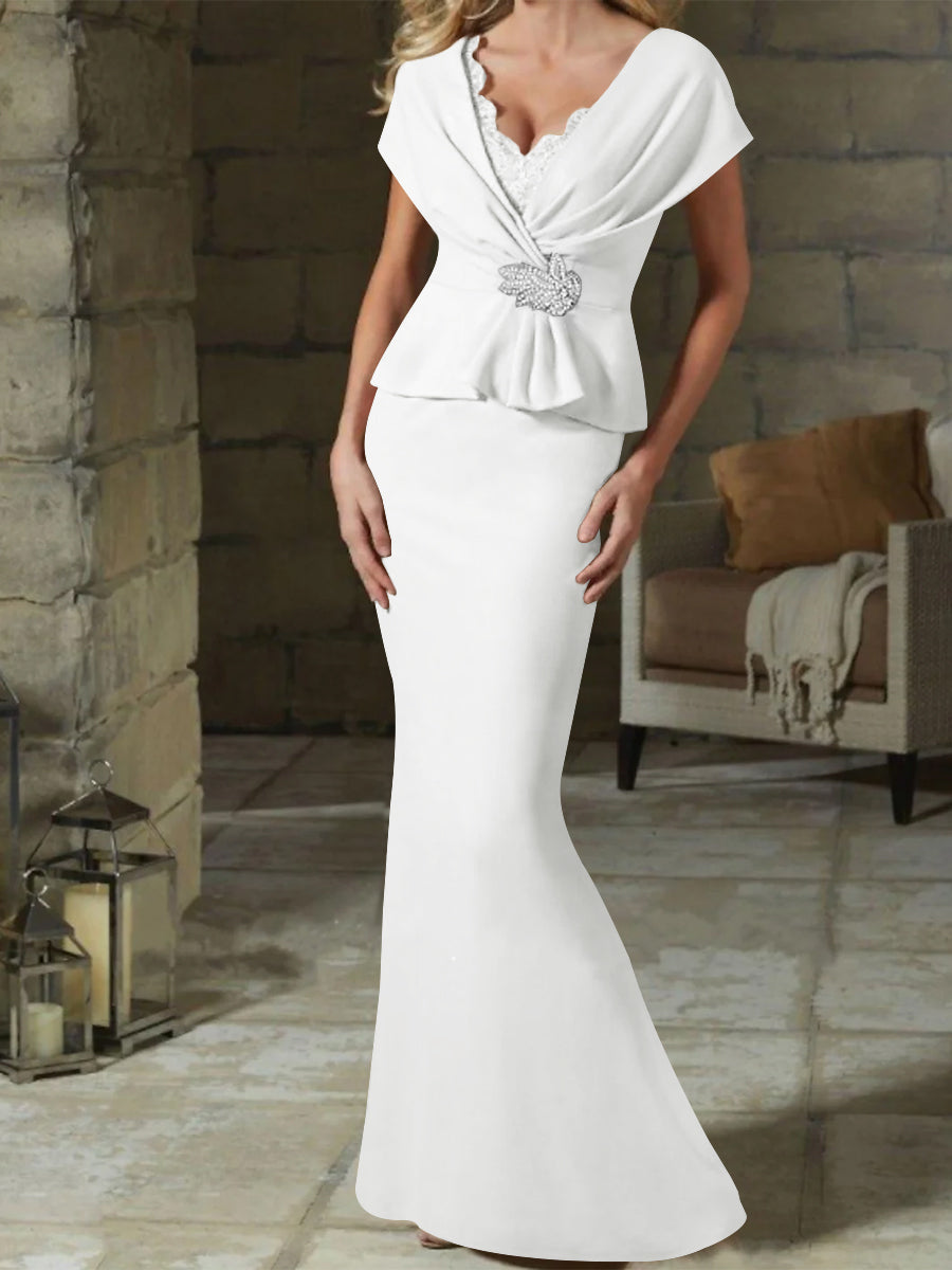 Robes de Mère de la Mariée à Col en V et Gaine/Colonne avec Ceinture