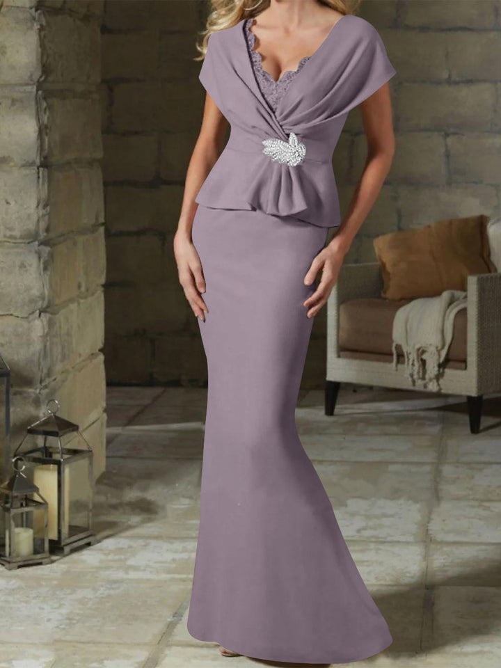 Robes de Mère de la Mariée à Col en V et Gaine/Colonne avec Ceinture