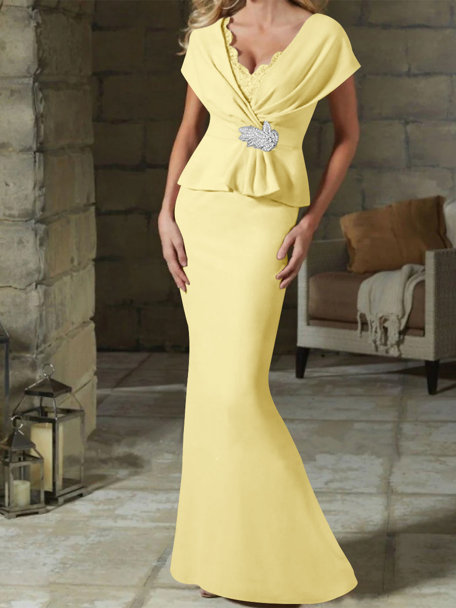 Robes de Mère de la Mariée à Col en V et Gaine/Colonne avec Ceinture