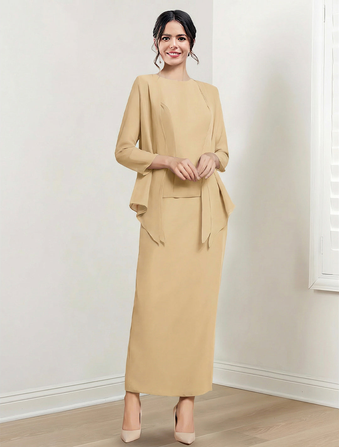 Robes de Mère de la Mariée Fourreau/Colonne à Col Bijou et Longueur Cheville