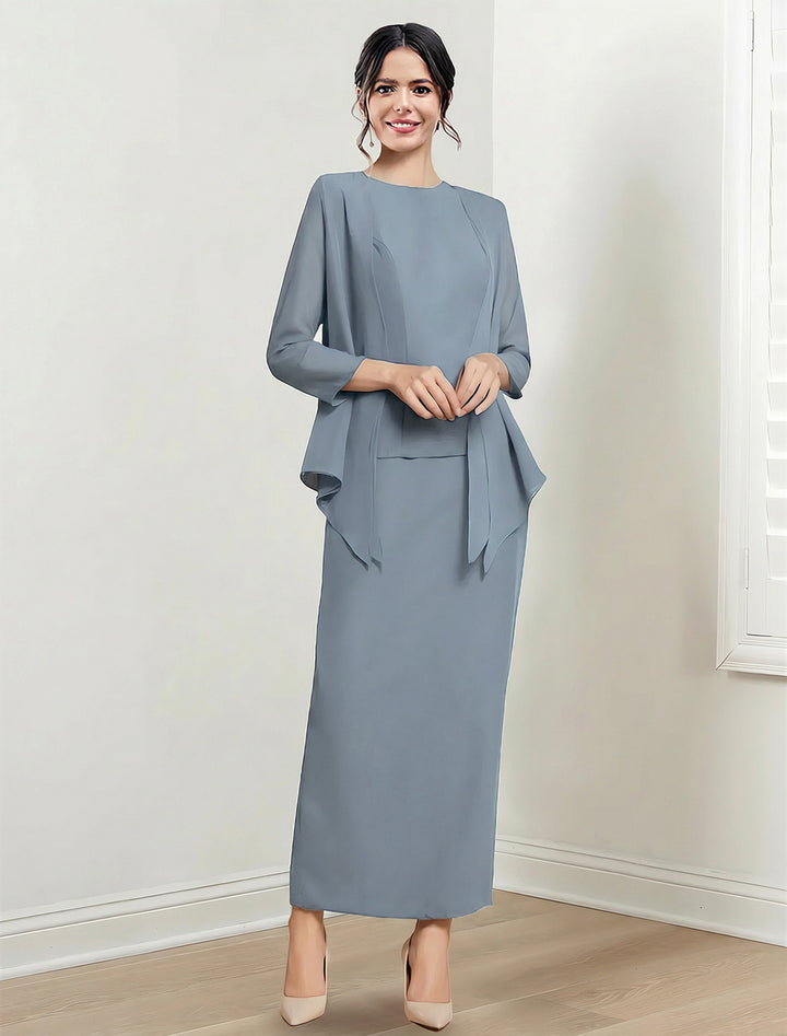 Robes de Mère de la Mariée Fourreau/Colonne à Col Bijou et Longueur Cheville