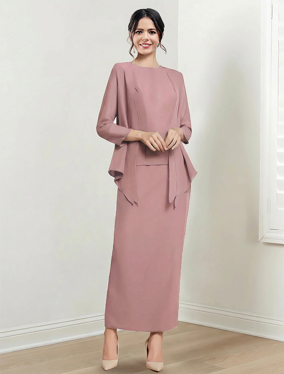 Robes de Mère de la Mariée Fourreau/Colonne à Col Bijou et Longueur Cheville