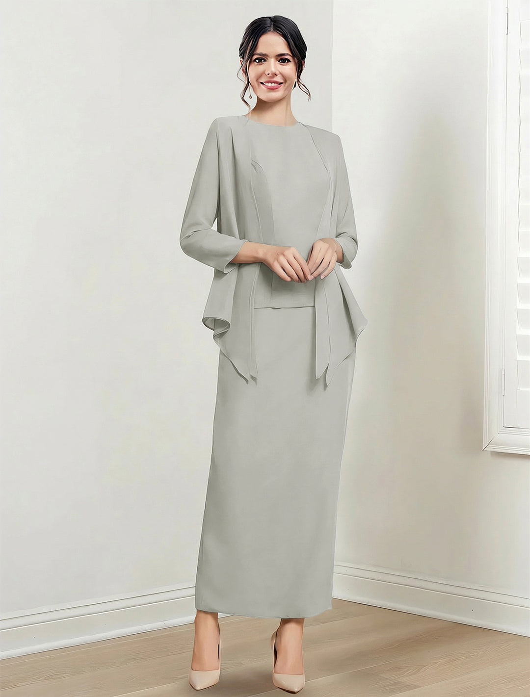Robes de Mère de la Mariée Fourreau/Colonne à Col Bijou et Longueur Cheville