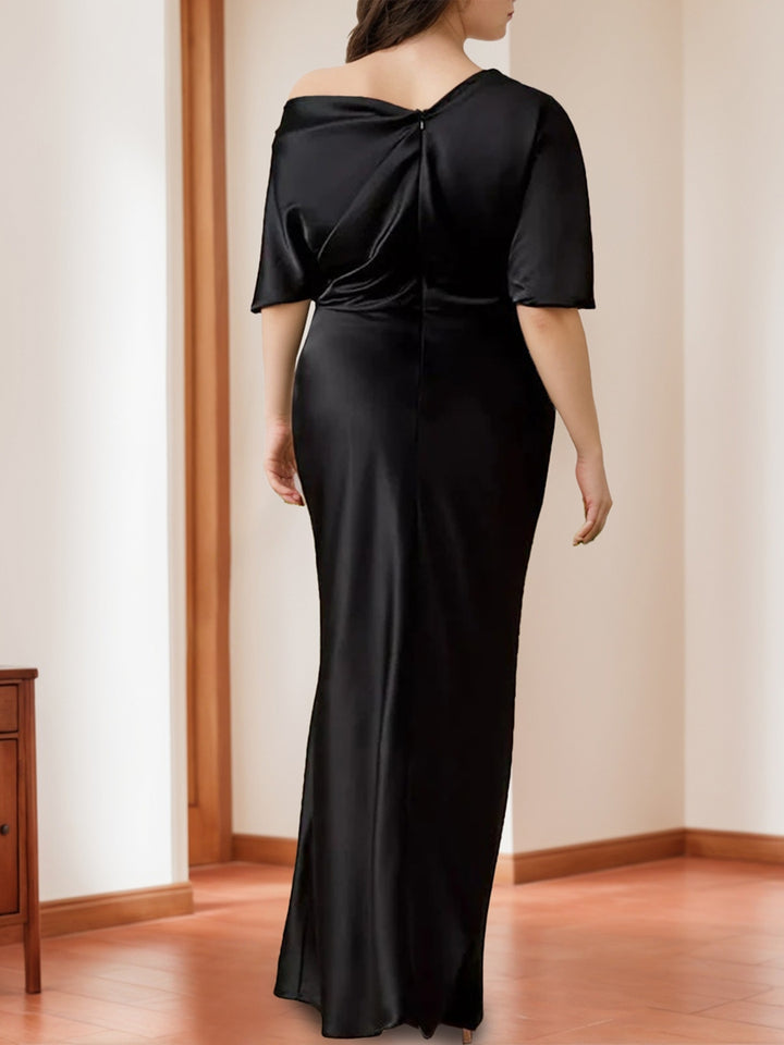 Robes de Mère de la Mariée Grande Taille, Fourreau/Colonne, Une Épaule, Demi-Manches, Longueur Au Sol