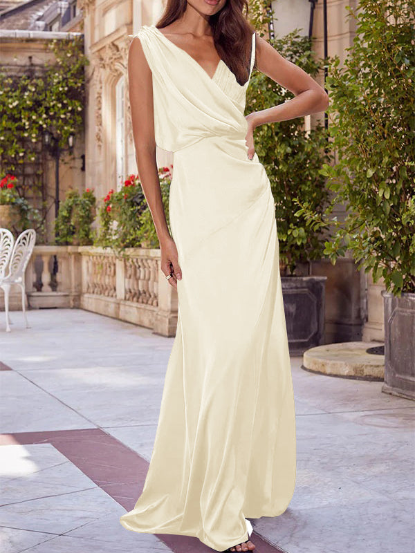 Robe de Mère de la Mariée A-Line/Princess à Col en V Sans Manches et Longueur Au Sol avec Fronces