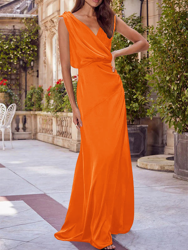 Robe de Mère de la Mariée A-Line/Princess à Col en V Sans Manches et Longueur Au Sol avec Fronces