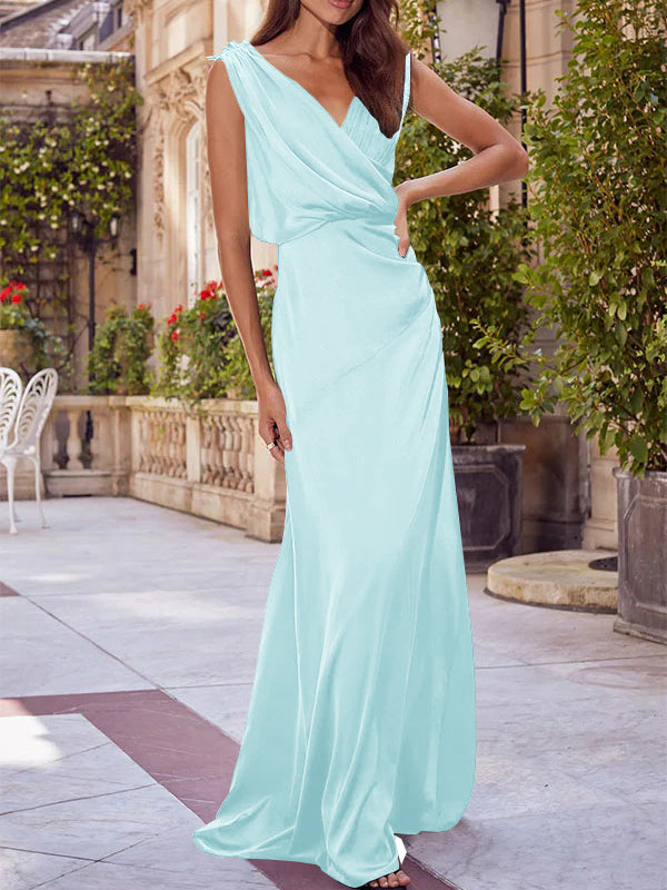 Robe de Mère de la Mariée A-Line/Princess à Col en V Sans Manches et Longueur Au Sol avec Fronces