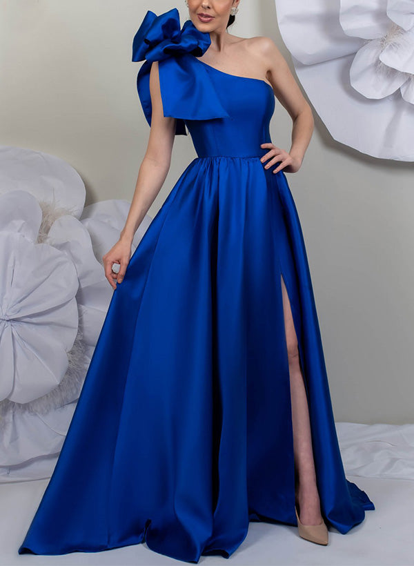 Robe de Mère de la Mariée en Satin Sans Manches à Une Épaule et Coupe Princesse avec Fente Sur le Côté
