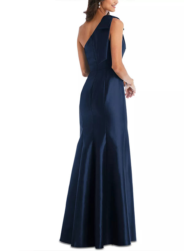 Robe de Mère de la Mariée en Satin Sans Manches à Une Épaule et Fourreau/Colonne avec Nœud