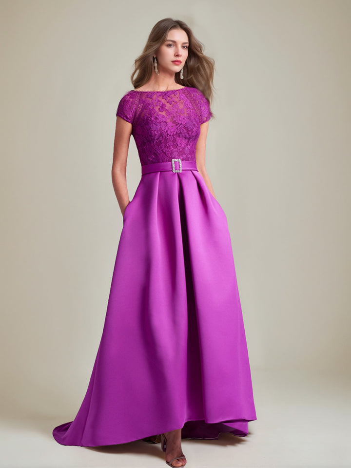 Robes de Mère de la Mariée Asymétriques à Manches Courtes et Coupe Princesse