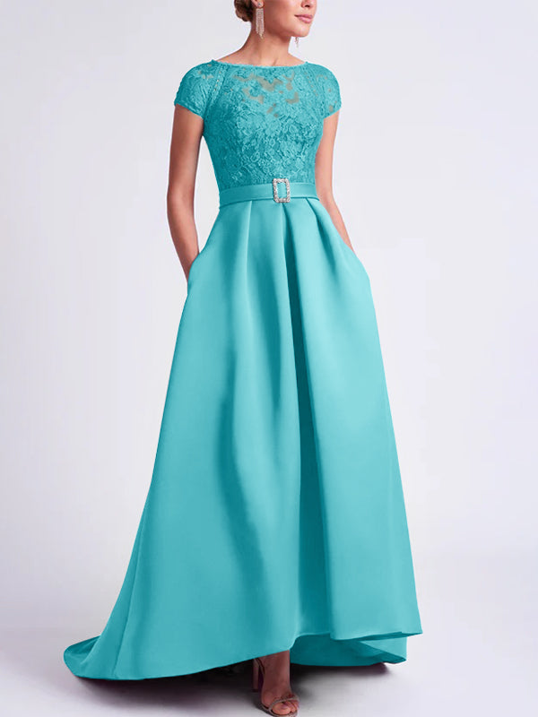 Robes de Mère de la Mariée Asymétriques à Manches Courtes et Coupe Princesse