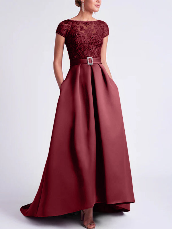 Robes de Mère de la Mariée Asymétriques à Manches Courtes et Coupe Princesse