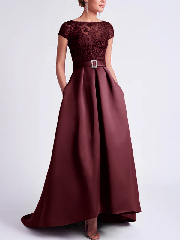 Robes de Mère de la Mariée Asymétriques à Manches Courtes et Coupe Princesse