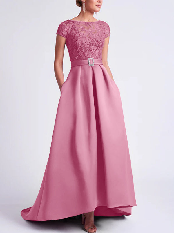 Robes de Mère de la Mariée Asymétriques à Manches Courtes et Coupe Princesse