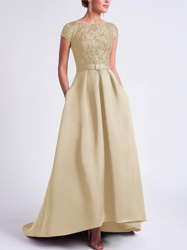 Robes de Mère de la Mariée Asymétriques à Manches Courtes et Coupe Princesse