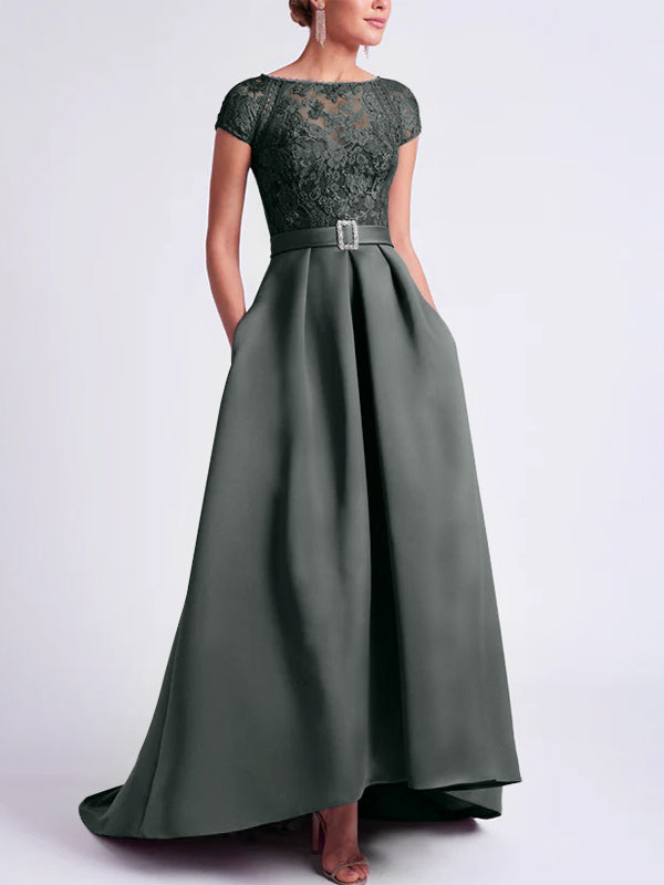 Robes de Mère de la Mariée Asymétriques à Manches Courtes et Coupe Princesse