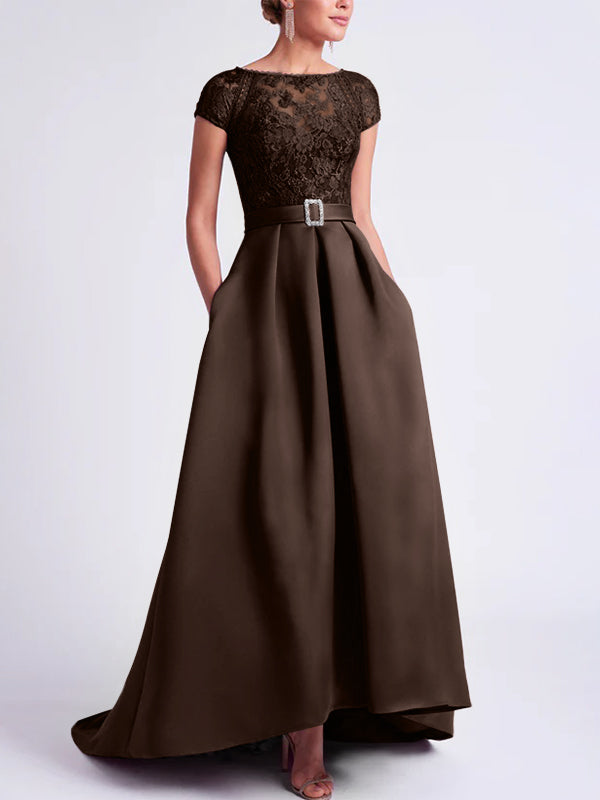 Robes de Mère de la Mariée Asymétriques à Manches Courtes et Coupe Princesse