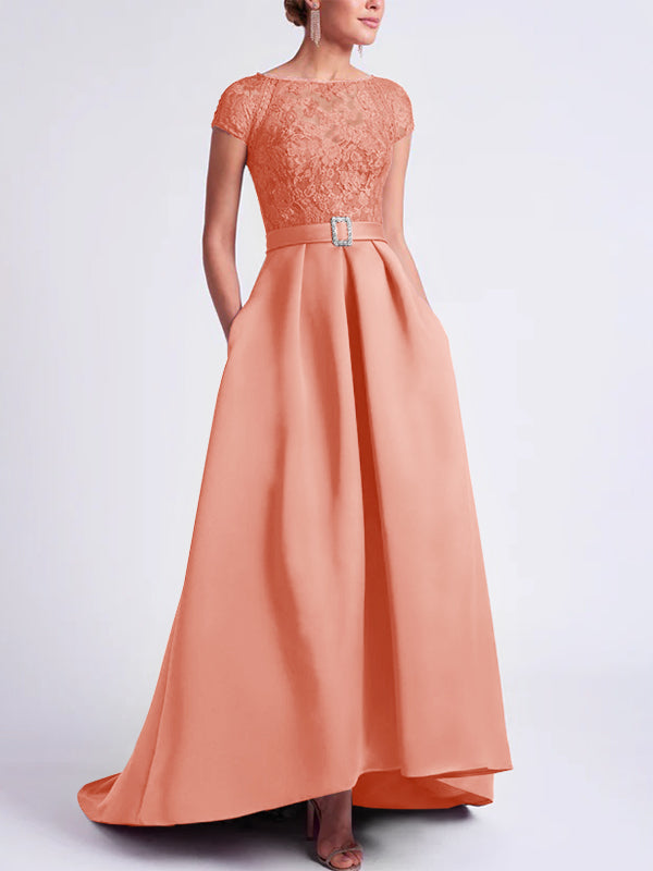 Robes de Mère de la Mariée Asymétriques à Manches Courtes et Coupe Princesse