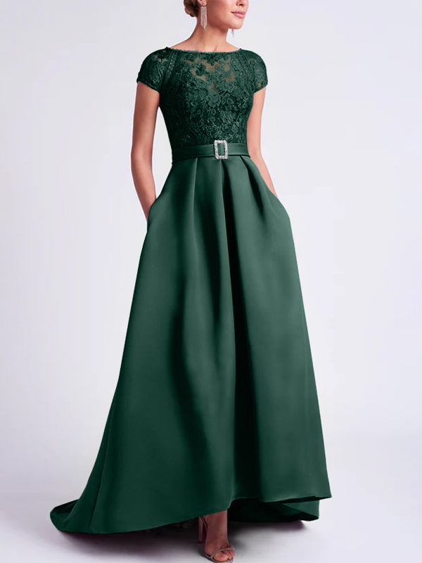 Robes de Mère de la Mariée Asymétriques à Manches Courtes et Coupe Princesse