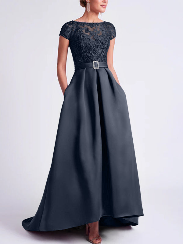 Robes de Mère de la Mariée Asymétriques à Manches Courtes et Coupe Princesse