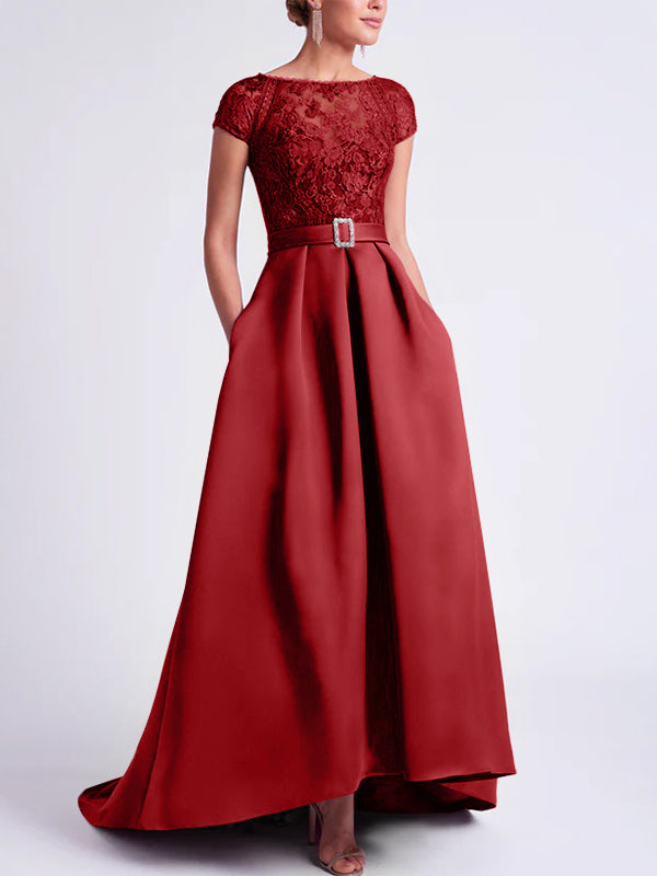 Robes de Mère de la Mariée Asymétriques à Manches Courtes et Coupe Princesse