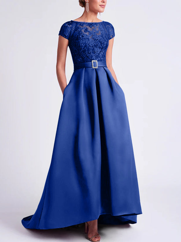 Robes de Mère de la Mariée Asymétriques à Manches Courtes et Coupe Princesse