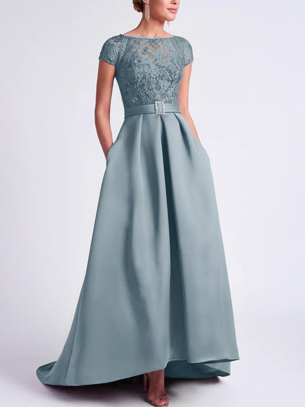 Robes de Mère de la Mariée Asymétriques à Manches Courtes et Coupe Princesse