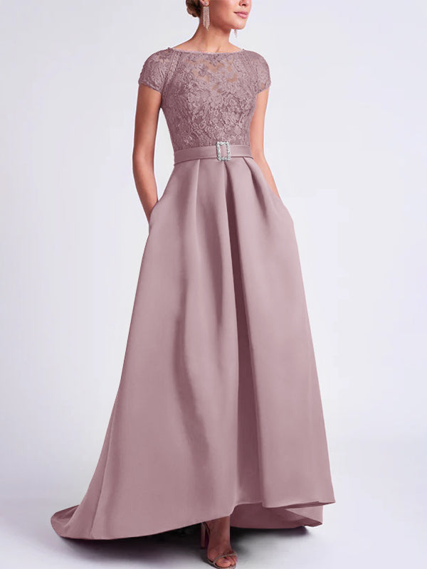 Robes de Mère de la Mariée Asymétriques à Manches Courtes et Coupe Princesse