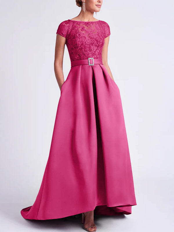 Robes de Mère de la Mariée Asymétriques à Manches Courtes et Coupe Princesse