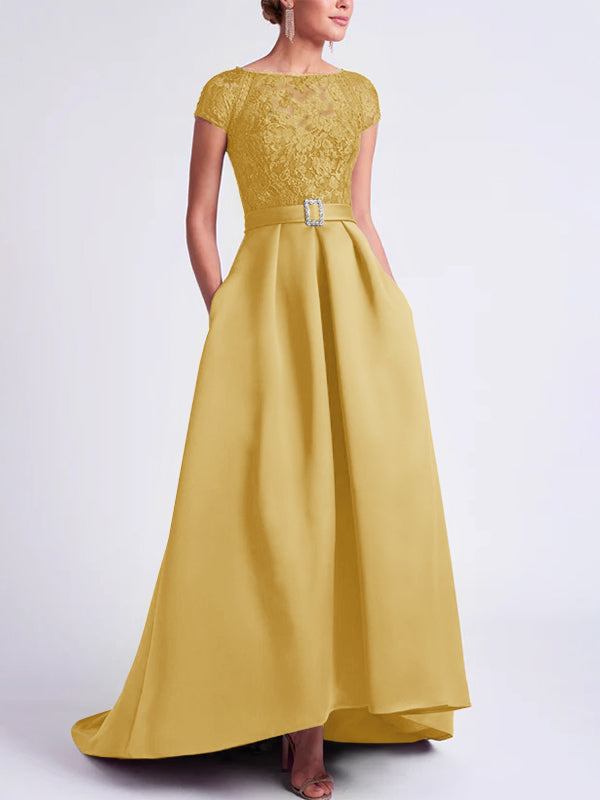 Robes de Mère de la Mariée Asymétriques à Manches Courtes et Coupe Princesse