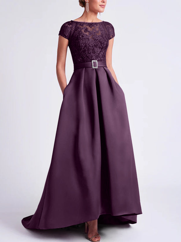 Robes de Mère de la Mariée Asymétriques à Manches Courtes et Coupe Princesse
