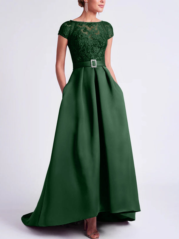 Robes de Mère de la Mariée Asymétriques à Manches Courtes et Coupe Princesse
