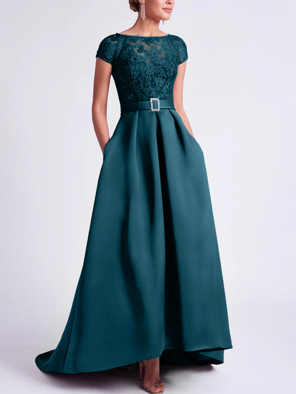 Robes de Mère de la Mariée Asymétriques à Manches Courtes et Coupe Princesse
