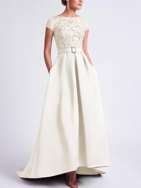 Robes de Mère de la Mariée Asymétriques à Manches Courtes et Coupe Princesse